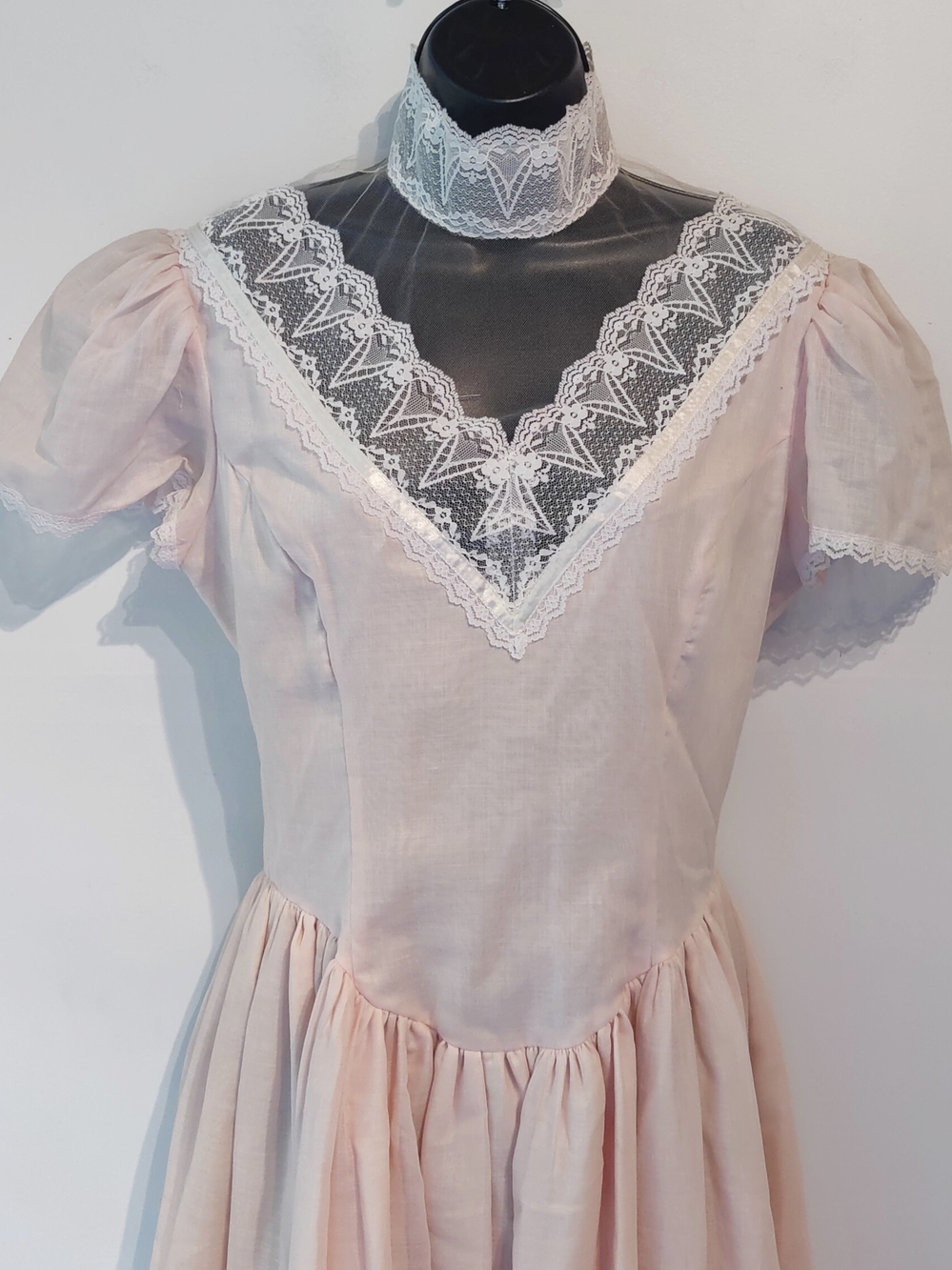 Jessica McClintock Pale Pink Lace-Trim Maxi 9/10 Vintage
